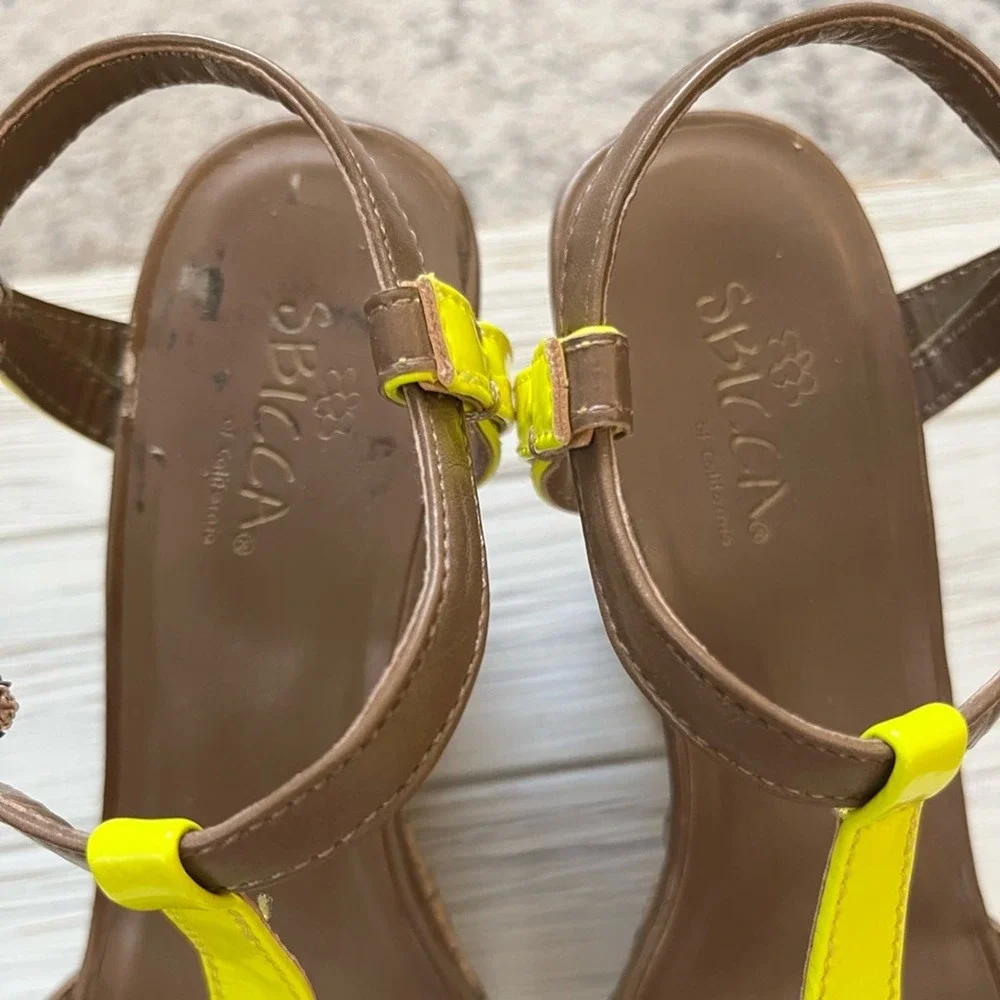 Sbicca California Neon Yellow Cork Wedge Heels 6